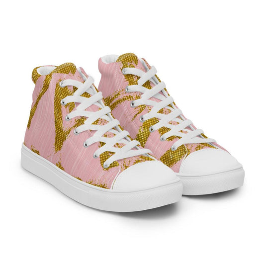 Gold Hearts on Pink Women’s High Top Canvas Shoes