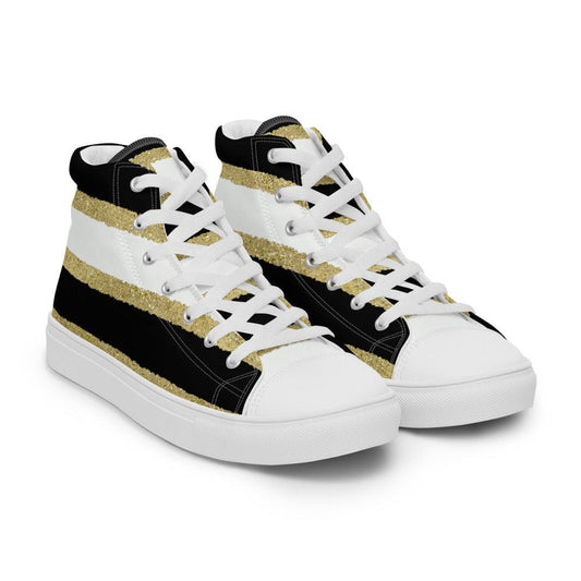 Black White Gold Women’s High Top Canvas Shoes