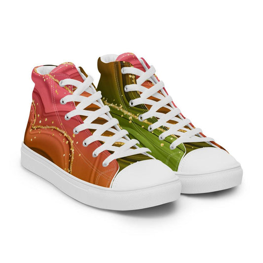 Gold Green Orange Women’s High Top Canvas Shoes - MessyBunFun - Your Destination for Stylish Unisex Clothing, Tops and bottoms - MessyBunFun.com