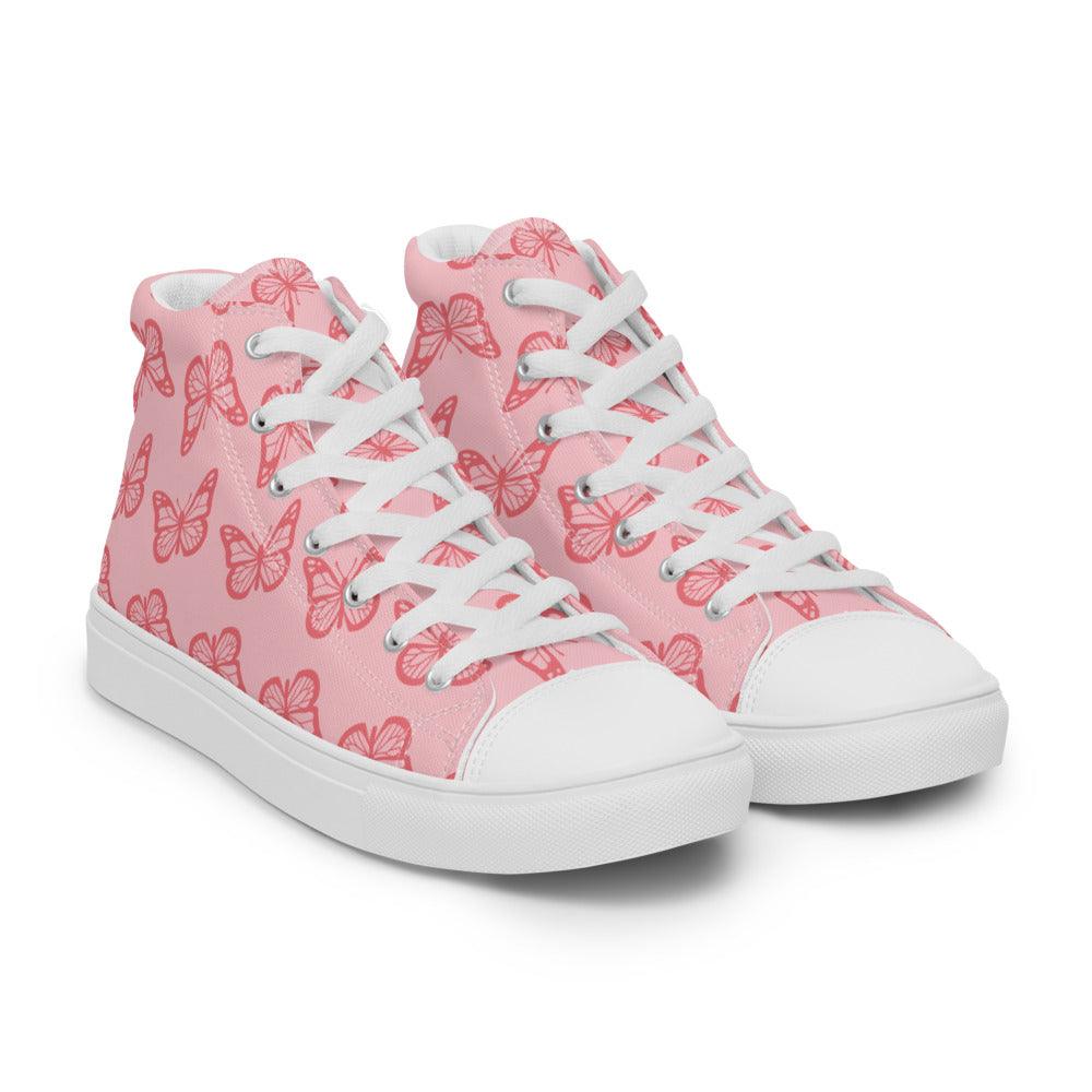 Pink Butterflies Women’s High Top Canvas Shoes