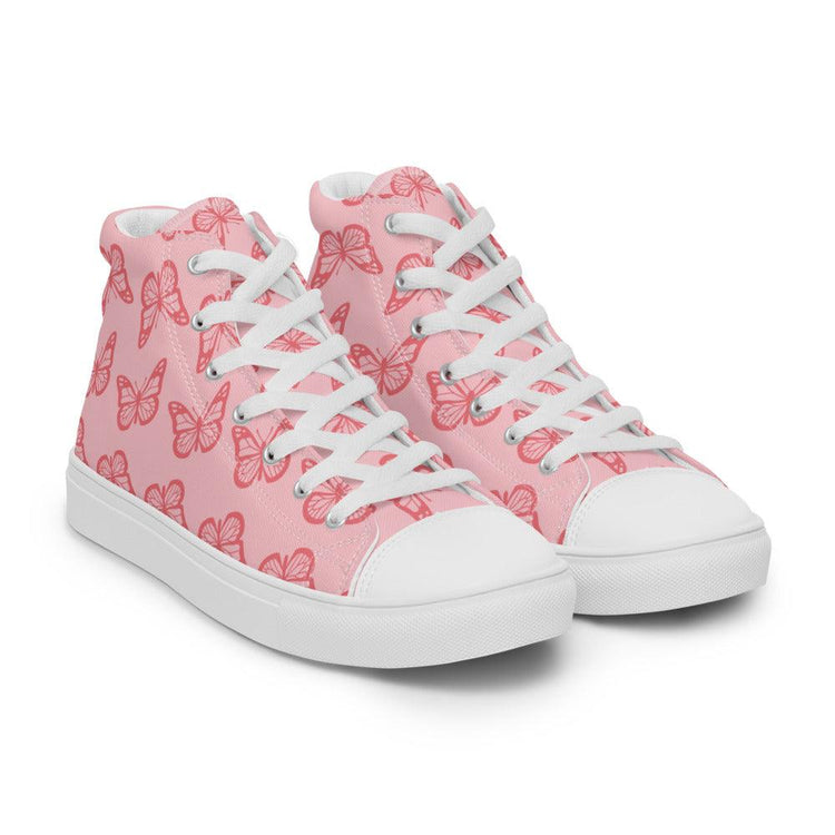 Pink Butterflies Women’s High Top Canvas Shoes