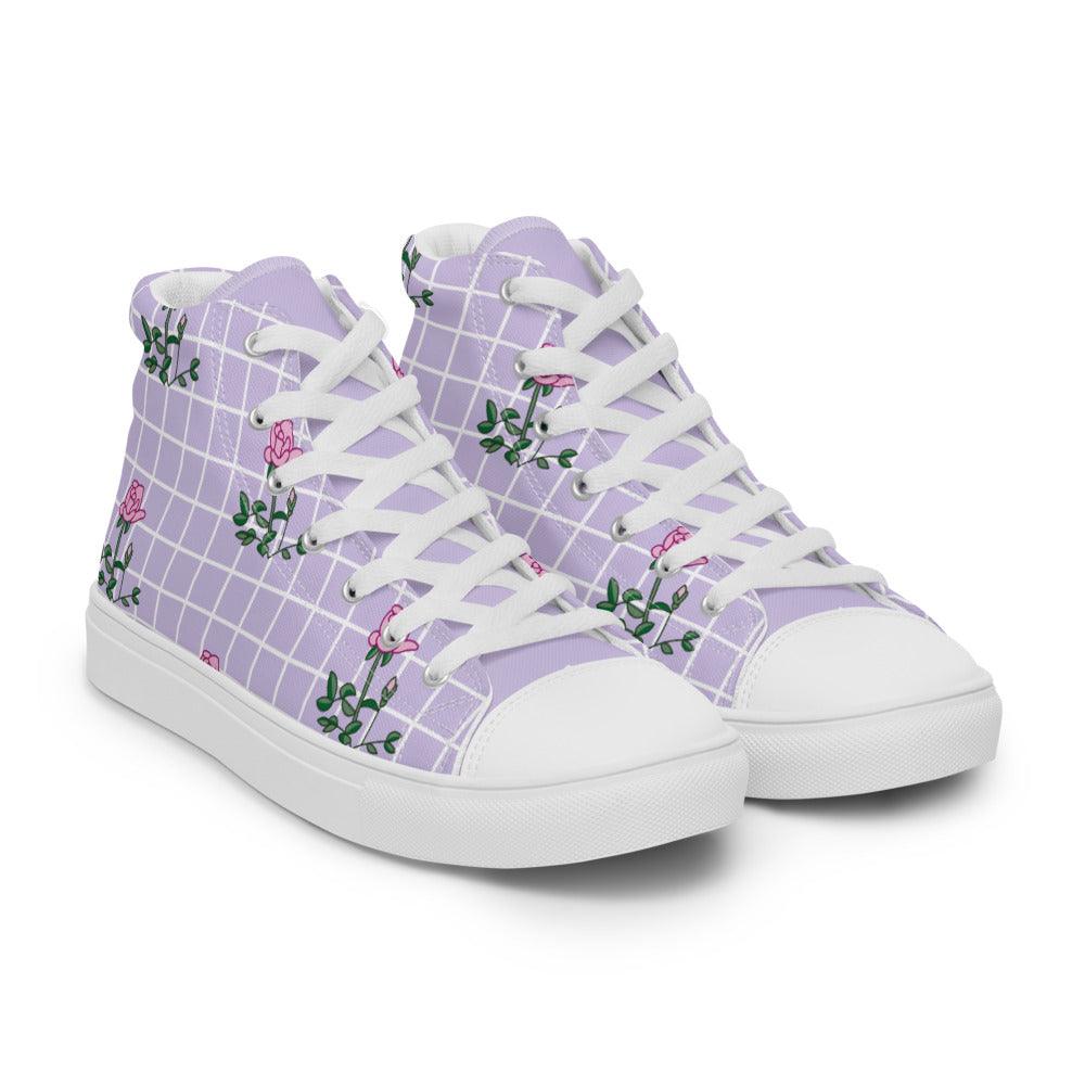 Gingham Rose Women’s High Top Canvas Shoes - MessyBunFun - Your Destination for Stylish Unisex Clothing, Tops and bottoms - MessyBunFun.com